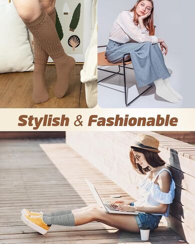 5 Pairs Slouchy Socks for Women, Soft Cotton Long Scrunch Tube Stockings, Casual Crew Boot Thick Knit Slouch Socks in Saudi Arabia