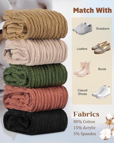 5 Pairs Slouchy Socks for Women, Soft Cotton Long Scrunch Tube Stockings, Casual Crew Boot Thick Knit Slouch Socks in Saudi Arabia