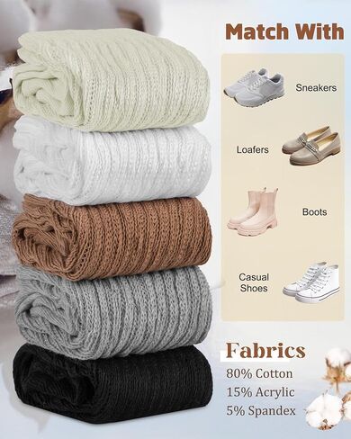 5 Pairs Slouchy Socks for Women, Soft Cotton Long Scrunch Tube Stockings, Casual Crew Boot Thick Knit Slouch Socks in Saudi Arabia