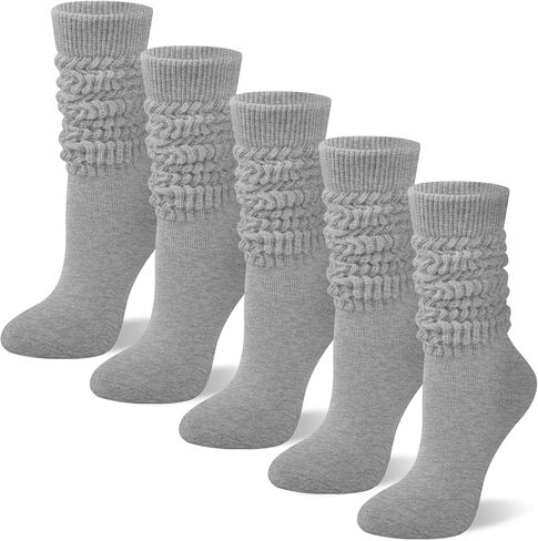 5 Pairs Slouchy Socks for Women, Soft Cotton Long Scrunch Tube Stockings, Casual Crew Boot Thick Knit Slouch Socks in Saudi Arabia