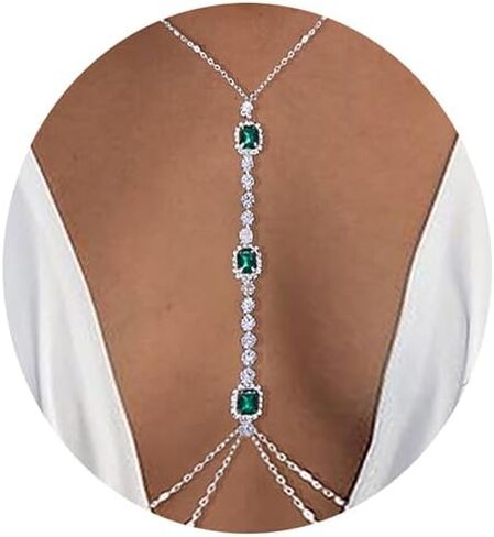 Body Chain Green Gemstone Chest Chain Sexy Fashion Water Diamond Premium Body Chain for Women in Saudi Arabia