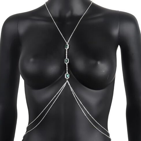 Body Chain Green Gemstone Chest Chain Sexy Fashion Water Diamond Premium Body Chain for Women in Saudi Arabia