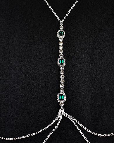 Body Chain Green Gemstone Chest Chain Sexy Fashion Water Diamond Premium Body Chain for Women in Saudi Arabia