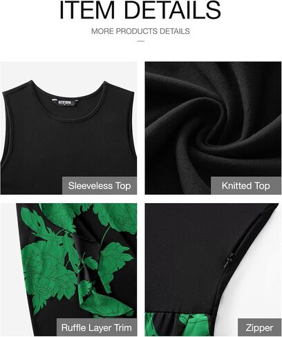 BTFBM Women Casual Sleeveless Summer Dresses 2023 Spring Crewneck Patchwork Boho Floral Ruffle Cocktail Party Midi Dress in Kuwait