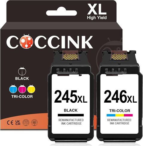 COCCINK 245XL 246XL Ink Cartridge Replacement for Canon Pixma TS3100 TS3122 TS3150 TS3322 MG2522 MG2922 MX490 MX492 TR4520 TR4522 Printer for Canon PG-245 CL-246 PG-243 CL-244 XL (1 Black 1 Tri-Color) in Kuwait