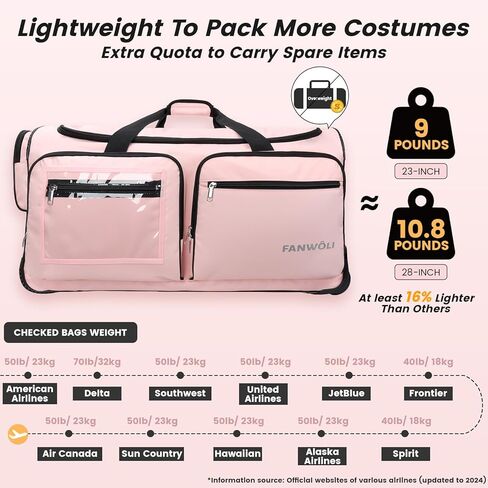 Fanwoli 28" Dance Bag with Garment Rack | Ultra-Light Collection| More Lightweight & Wear-Resistant| Ideal Competition Duffle Bag for Dancers Livestreamer Athletes in Saudi Arabia