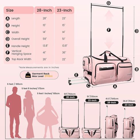 Fanwoli 28" Dance Bag with Garment Rack | Ultra-Light Collection| More Lightweight & Wear-Resistant| Ideal Competition Duffle Bag for Dancers Livestreamer Athletes in Saudi Arabia
