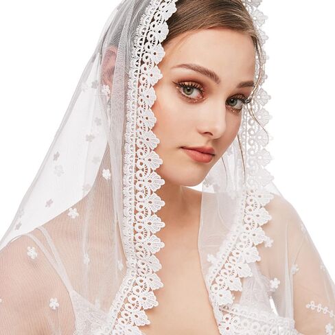 JWICOS Mass Veil Triangle Mantilla Cathedral Head Covering Chapel Veil Latin Mass Head Covering Scarf for Wedding Brides in Saudi Arabia