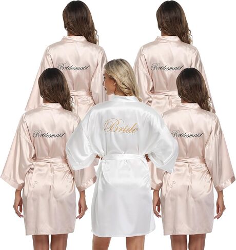 5 Pcs Bridesmaid Kimono Robe sets Bride Silky Wedding Day Bathrobe Embroidered Getting Ready in Saudi Arabia