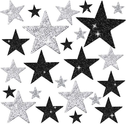 24 Pieces 5 Sizes Iron On Star Patches Adhesive Star Patches Star Shape Rhinestone Appliques Patch DIY Accessory for Clothing Jeans Bags Hats Repair Decoration (Silver) in Saudi Arabia