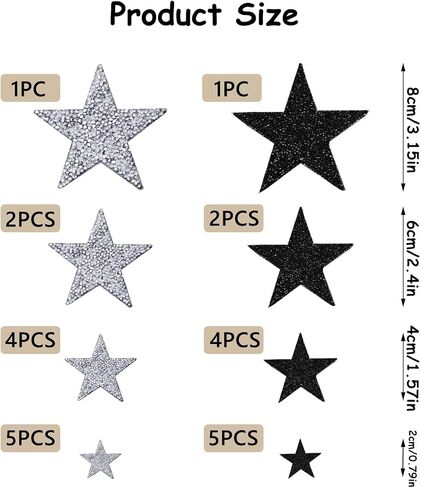 24 Pieces 5 Sizes Iron On Star Patches Adhesive Star Patches Star Shape Rhinestone Appliques Patch DIY Accessory for Clothing Jeans Bags Hats Repair Decoration (Silver) in Saudi Arabia