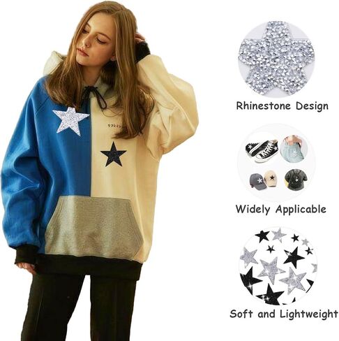 24 Pieces 5 Sizes Iron On Star Patches Adhesive Star Patches Star Shape Rhinestone Appliques Patch DIY Accessory for Clothing Jeans Bags Hats Repair Decoration (Silver) in Saudi Arabia