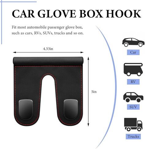 Car Co-Pilot Glovebox Hooks, Anti-Scratch Leather Hanger Auto Glove Box Front Seat Hook, Universal Vehicle Glove Box Organizer Hanger for Hanging Handbag Purse Umbrella (Black, Double Hooks) in Kuwait