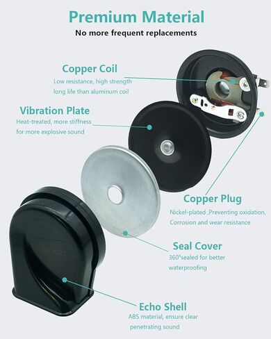 Car Horn 12V Loud Electric High Low 2 Tone Replacement Waterproof for Any 12 Volt Vehicle Car Auto Motorcycle Universal Horn Kit in Kuwait