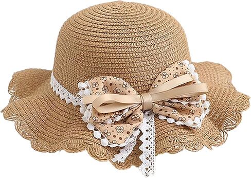 Little Girls Bowknot Straw Hat Cute Woven Sunblock Hat with Straw Shoulder Bag Packable Summer Beach Cap Wide Brim in Saudi Arabia