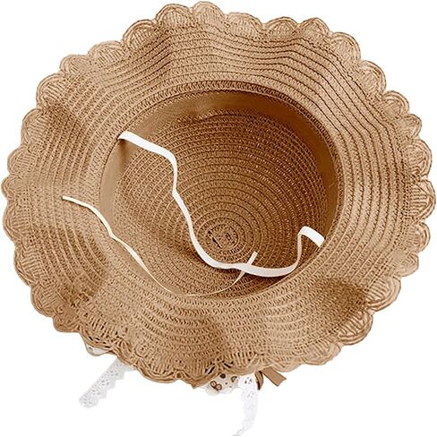 Little Girls Bowknot Straw Hat Cute Woven Sunblock Hat with Straw Shoulder Bag Packable Summer Beach Cap Wide Brim in Saudi Arabia