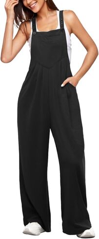 keriffe Womens Casual Overalls Jumpsuits Wide Leg Loose Fit Pants One Piece Sleeveless Adjustable Strap Rompers with Pockets in Saudi Arabia