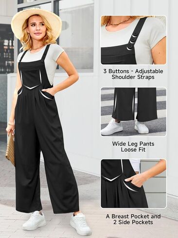 keriffe Womens Casual Overalls Jumpsuits Wide Leg Loose Fit Pants One Piece Sleeveless Adjustable Strap Rompers with Pockets in Saudi Arabia