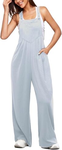 زرة Keriffe Womens غير الرسمية حليدة واسعة الساق الساقين سراويل سراويل واحدة قطعة واحدة بلا أكمام قابلة للتعديل in Kuwait