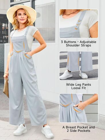 زرة Keriffe Womens غير الرسمية حليدة واسعة الساق الساقين سراويل سراويل واحدة قطعة واحدة بلا أكمام قابلة للتعديل in Kuwait