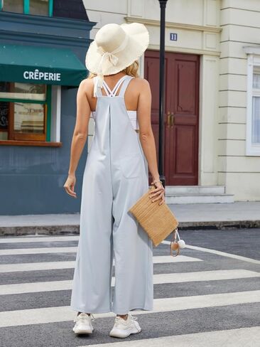 زرة Keriffe Womens غير الرسمية حليدة واسعة الساق الساقين سراويل سراويل واحدة قطعة واحدة بلا أكمام قابلة للتعديل in Kuwait