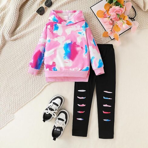 Kid Girls Clothes - Girls Outfits Tie Dye Tops and Leggings Pants 2 Piece Spring Clothes Set in Saudi Arabia