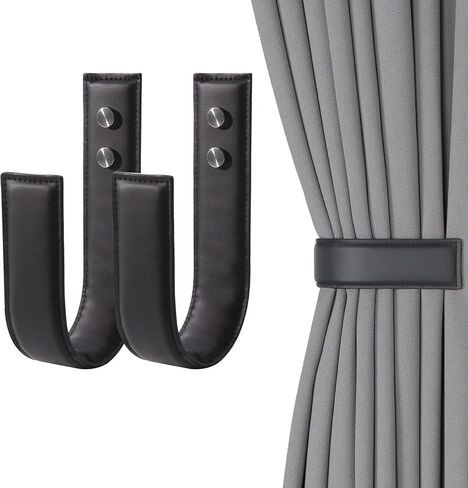 OCIOLI 2 Pack Wall Mounted U-Shaped Curtain Tiebacks & Holdbacks, Curtain Pull Backs Waterproof PU Leather Rustic Drapery Hooks for Indoor/Outdoor Drapes (2, White) in Saudi Arabia