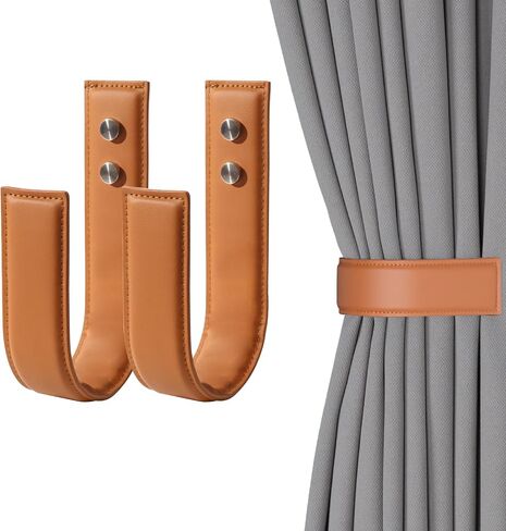 OCIOLI 2 Pack Wall Mounted U-Shaped Curtain Tiebacks & Holdbacks, Curtain Pull Backs Waterproof PU Leather Rustic Drapery Hooks for Indoor/Outdoor Drapes (2, White) in Saudi Arabia