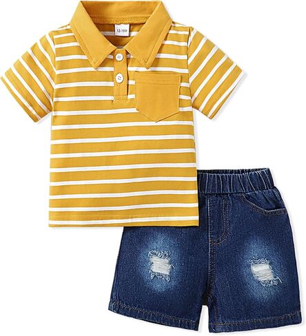 Toddler Boy Clothes 2T 3T 4T 5T Summer Boys Outfits Short Sleeve Polo Shirt + Denim Jean Set in Saudi Arabia