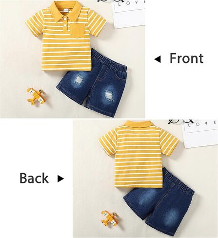 Toddler Boy Clothes 2T 3T 4T 5T Summer Boys Outfits Short Sleeve Polo Shirt + Denim Jean Set in Saudi Arabia