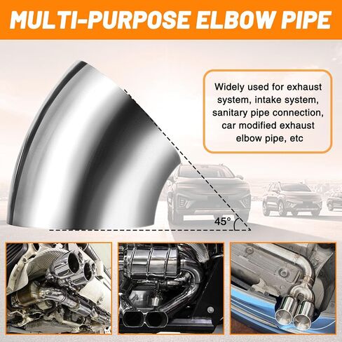 2.5 Inch 45 Degree SS304 Stainless Steel Bend Tube Exhaust Elbow Pipe for Car Customized Modified Exhaust System-4pcs in Saudi Arabia