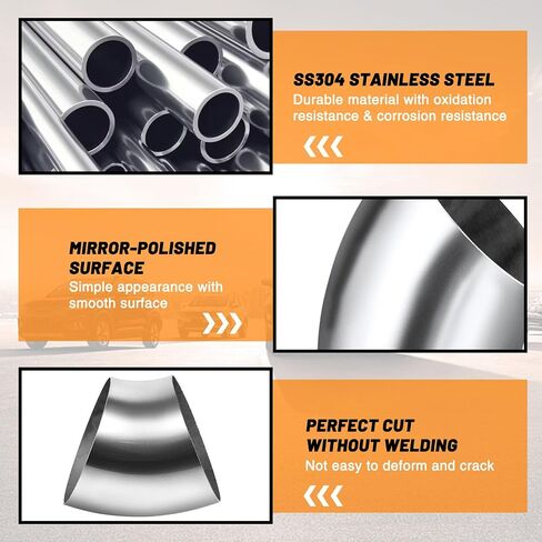 2.5 Inch 45 Degree SS304 Stainless Steel Bend Tube Exhaust Elbow Pipe for Car Customized Modified Exhaust System-4pcs in Saudi Arabia