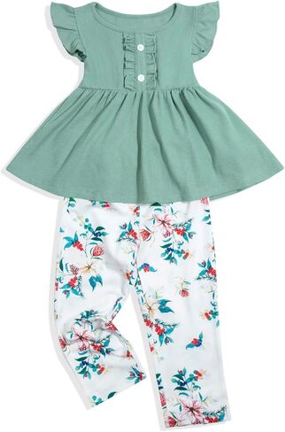 Toddler Baby Girl Clothes Sleeveless Ruffle Dress Top Shirt Floral Pants Little Girls Spring Summer Outfits in Saudi Arabia
