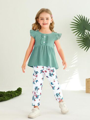 Toddler Baby Girl Clothes Sleeveless Ruffle Dress Top Shirt Floral Pants Little Girls Spring Summer Outfits in Saudi Arabia