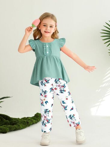 Toddler Baby Girl Clothes Sleeveless Ruffle Dress Top Shirt Floral Pants Little Girls Spring Summer Outfits in Saudi Arabia
