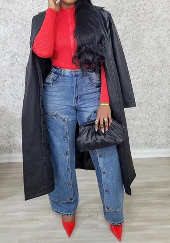 Tbahhir Baggy Cargo Jeans for Women Distressed Irregular High Waisted Wide Leg Boyfriend Y2K Denim Pants with Pockets in Kuwait