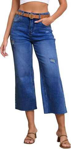 Women's Wide Leg Jeans High Waist Straight Leg Stretchy Ripped Jeans for Womens in Saudi Arabia