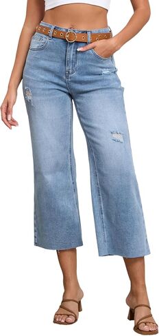 Women's Wide Leg Jeans High Waist Straight Leg Stretchy Ripped Jeans for Womens in Saudi Arabia