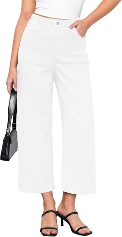 GRAPENT Wide Leg Jeans Woman Trendy Cropped High Waisted Front Seam Casual Stretchy Denim Trouser Jeans with Pockets in Saudi Arabia