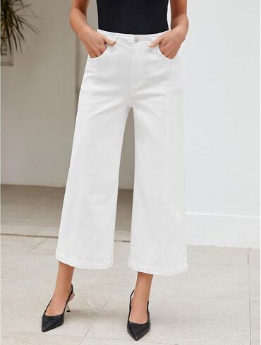 GRAPENT Wide Leg Jeans Woman Trendy Cropped High Waisted Front Seam Casual Stretchy Denim Trouser Jeans with Pockets in Saudi Arabia