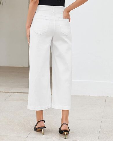 GRAPENT Wide Leg Jeans Woman Trendy Cropped High Waisted Front Seam Casual Stretchy Denim Trouser Jeans with Pockets in Saudi Arabia