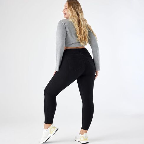 نساء بالإضافة إلى حجم 1x-4x عالي الخصر متماسكة الدنيم jegging التحكم البطن امتداد جان سحب بانت in Saudi Arabia