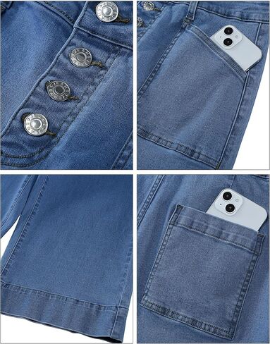 luvamia Wide Leg Jeans for Women Cropped High Waisted Trendy Button Fly Patch Pocket Stretchy Denim Pants Trousers Jeans in Saudi Arabia
