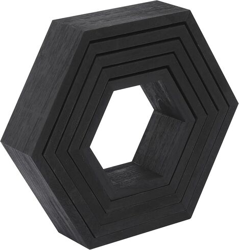 WONFUlity Hexagon Floating Shelves Honeycomb Shelves Wall Mounted Wood Farmhouse Storage Wall Shelf for Bathroom, Kitchen, Bedroom, Living Room,Driftwood Finish Wall Decor,Dark Brwon in Kuwait