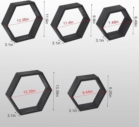 WONFUlity Hexagon Floating Shelves Honeycomb Shelves Wall Mounted Wood Farmhouse Storage Wall Shelf for Bathroom, Kitchen, Bedroom, Living Room,Driftwood Finish Wall Decor,Dark Brwon in Kuwait