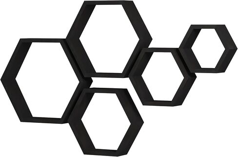 WONFUlity Hexagon Floating Shelves Honeycomb Shelves Wall Mounted Wood Farmhouse Storage Wall Shelf for Bathroom, Kitchen, Bedroom, Living Room,Driftwood Finish Wall Decor,Dark Brwon in Kuwait