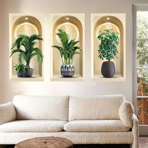 ملصق حائط ثلاثي الأبعاد للنباتات الخضراء، 4 قطع مزهريات ثلاثية الأبعاد ملصقات حائط على شكل زهرة لديكور غرفة المعيشة وغرفة النوم والمطبخ، ملصقات نباتية ثلاثية الأبعاد للنباتات الخضراء (نباتات ثلاثية الأبعاد) in Kuwait