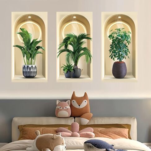 ملصق حائط ثلاثي الأبعاد للنباتات الخضراء، 4 قطع مزهريات ثلاثية الأبعاد ملصقات حائط على شكل زهرة لديكور غرفة المعيشة وغرفة النوم والمطبخ، ملصقات نباتية ثلاثية الأبعاد للنباتات الخضراء (نباتات ثلاثية الأبعاد) in Kuwait