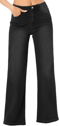 Straight Leg Jeans for Women,High Waisted Wide Leg Loose Microelastic Wide Leg Denim Pants in Kuwait