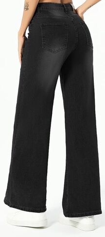 Straight Leg Jeans for Women,High Waisted Wide Leg Loose Microelastic Wide Leg Denim Pants in Kuwait